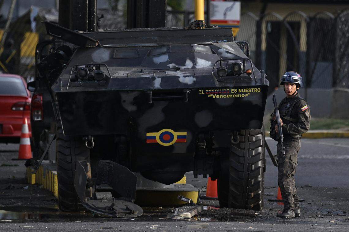 A member of the National Guard stands guard at Fuerte Tiuna, Venezuela's largest military complex, in Caracas on January 3, 2026, after US forces captured Venezuelan leader Nicolas Maduro after launching a "large scale strike" on the South American country.