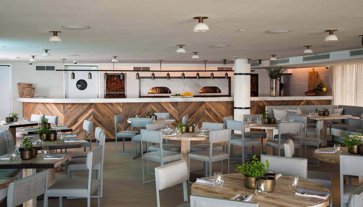 The interior of Ocean Social at Eden Roc Miami Beach hotel.