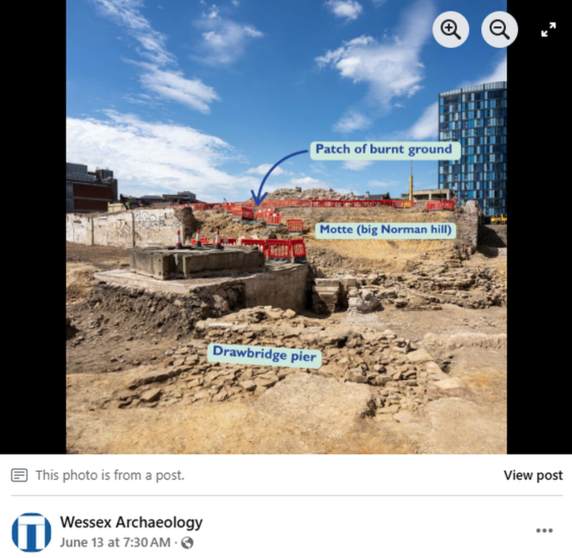 The burnt patch was found to the side of the motte, or hill where the castle once stood.