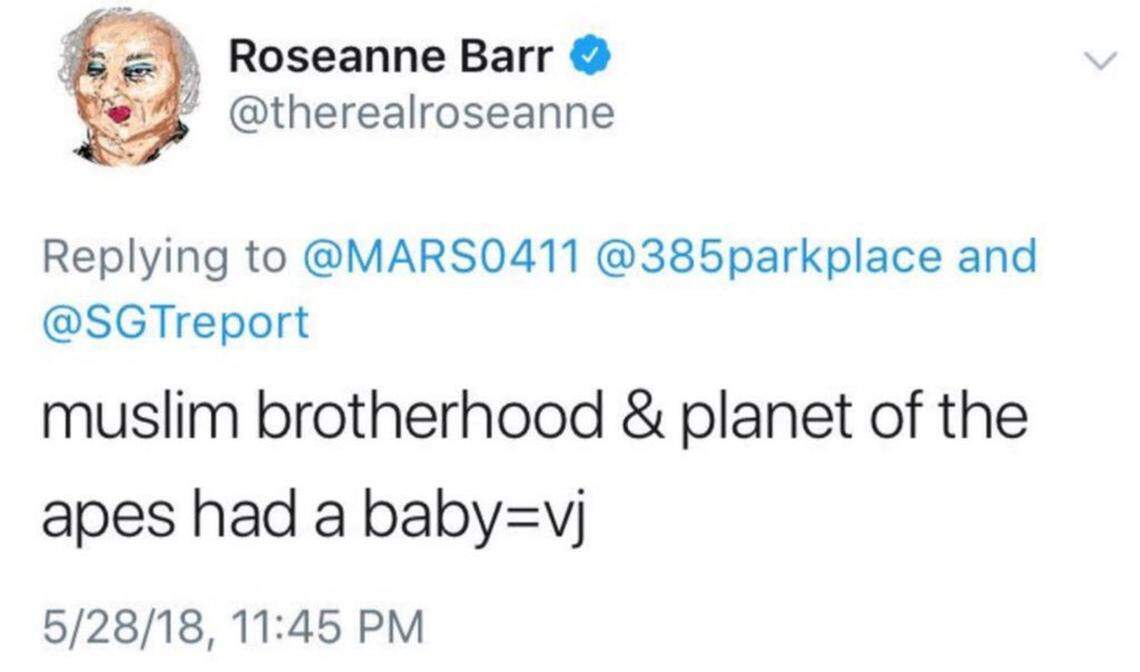 Roseanne Barr deleted her tweet about Valerie Jarrett, which she posted late Monday night, but people shared the screenshot on Twitter after it was deleted.