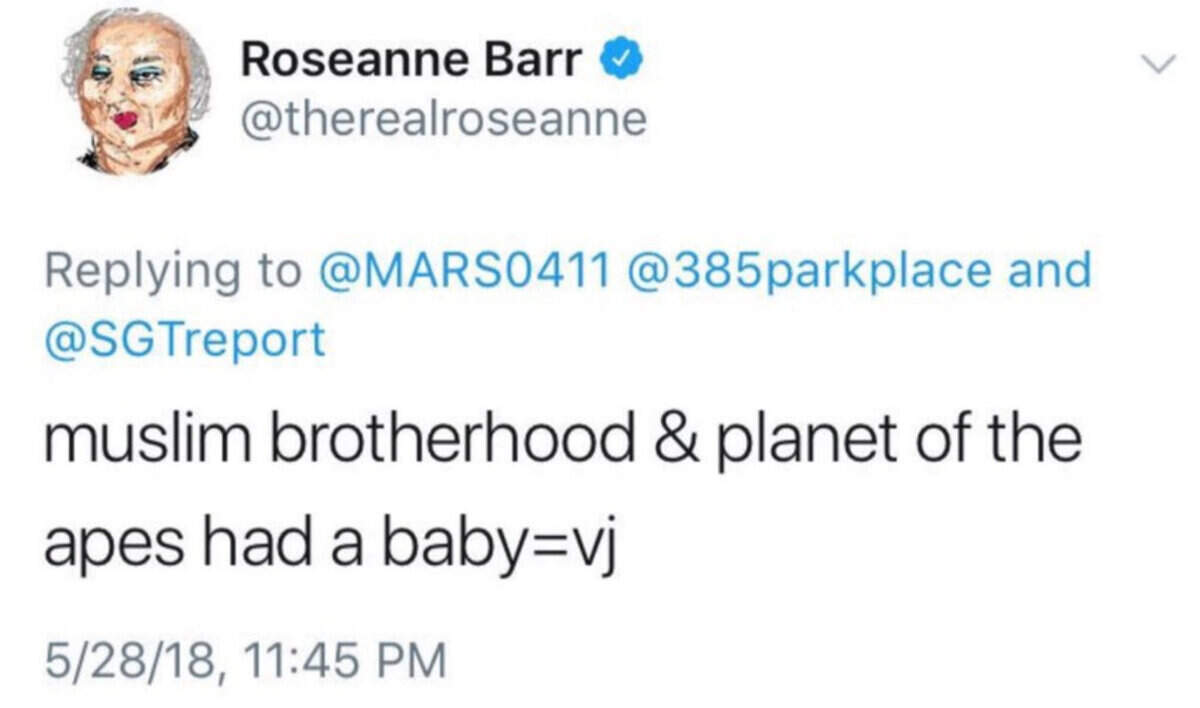 Roseanne Barr deleted her tweet about Valerie Jarrett, which she posted late Monday night, but people shared the screenshot on Twitter after it was deleted.