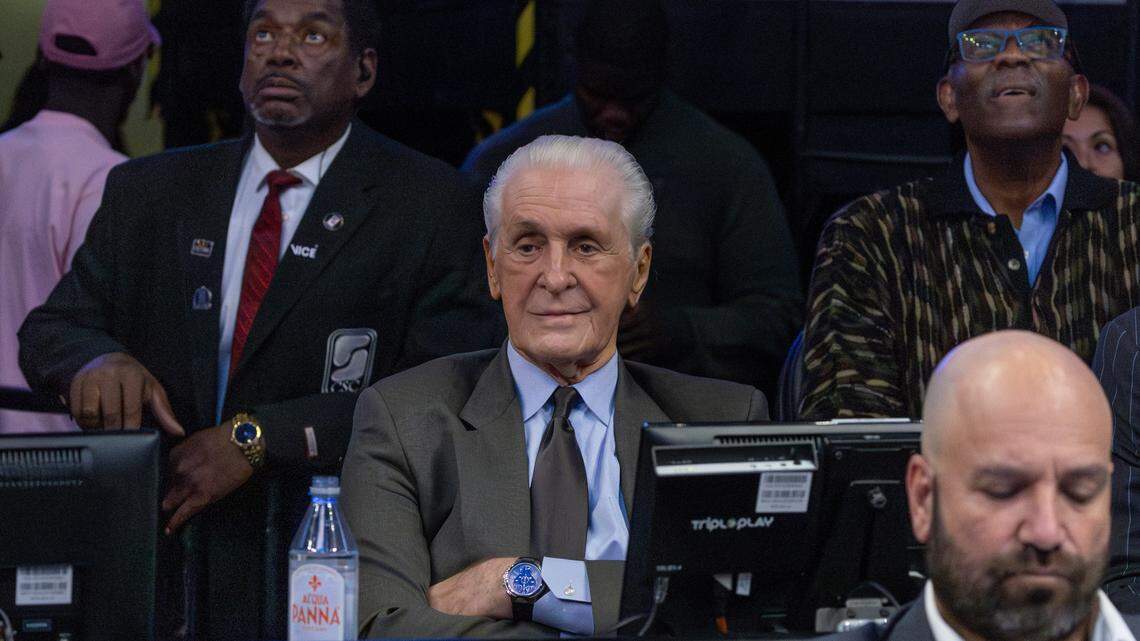 Miami Heat president Pat Riley looks on during the second half of their game against the Minnesota Timberwolves at Kaseya Center on March 7, 2025, in Miami.