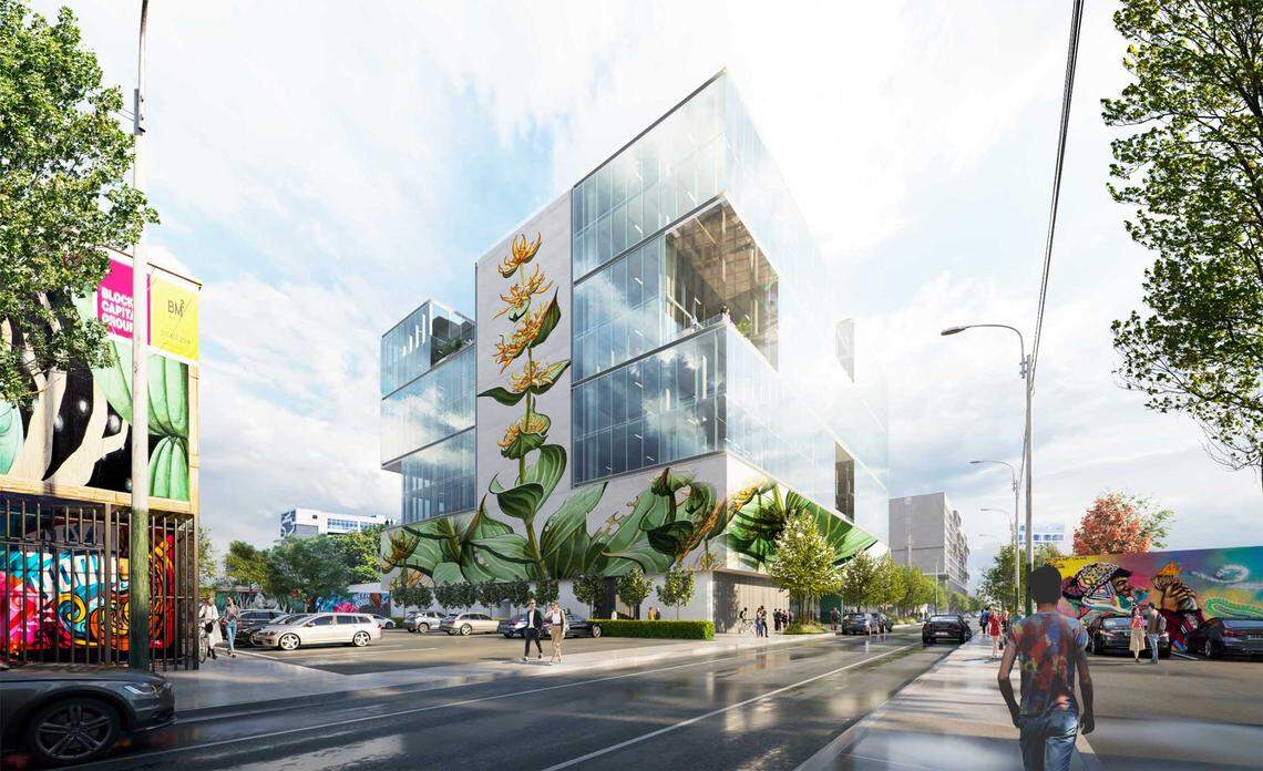 A rendering of the 14-story CORE Wynwood, which Goldman Properties anticipates completing by 2024.