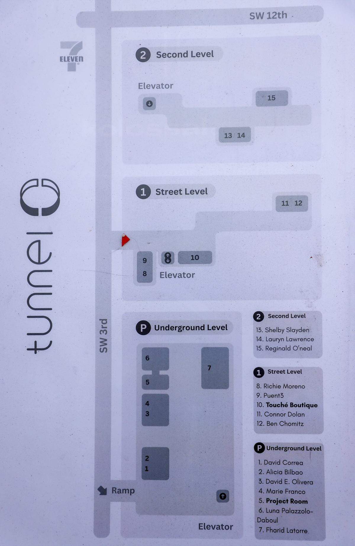 A detail map is displayed outside of the Tunnel Projects, a multifaceted art space dedicated to supporting local artists on Saturday, April 11, 2026, in Little Havana, Miami, Florida.