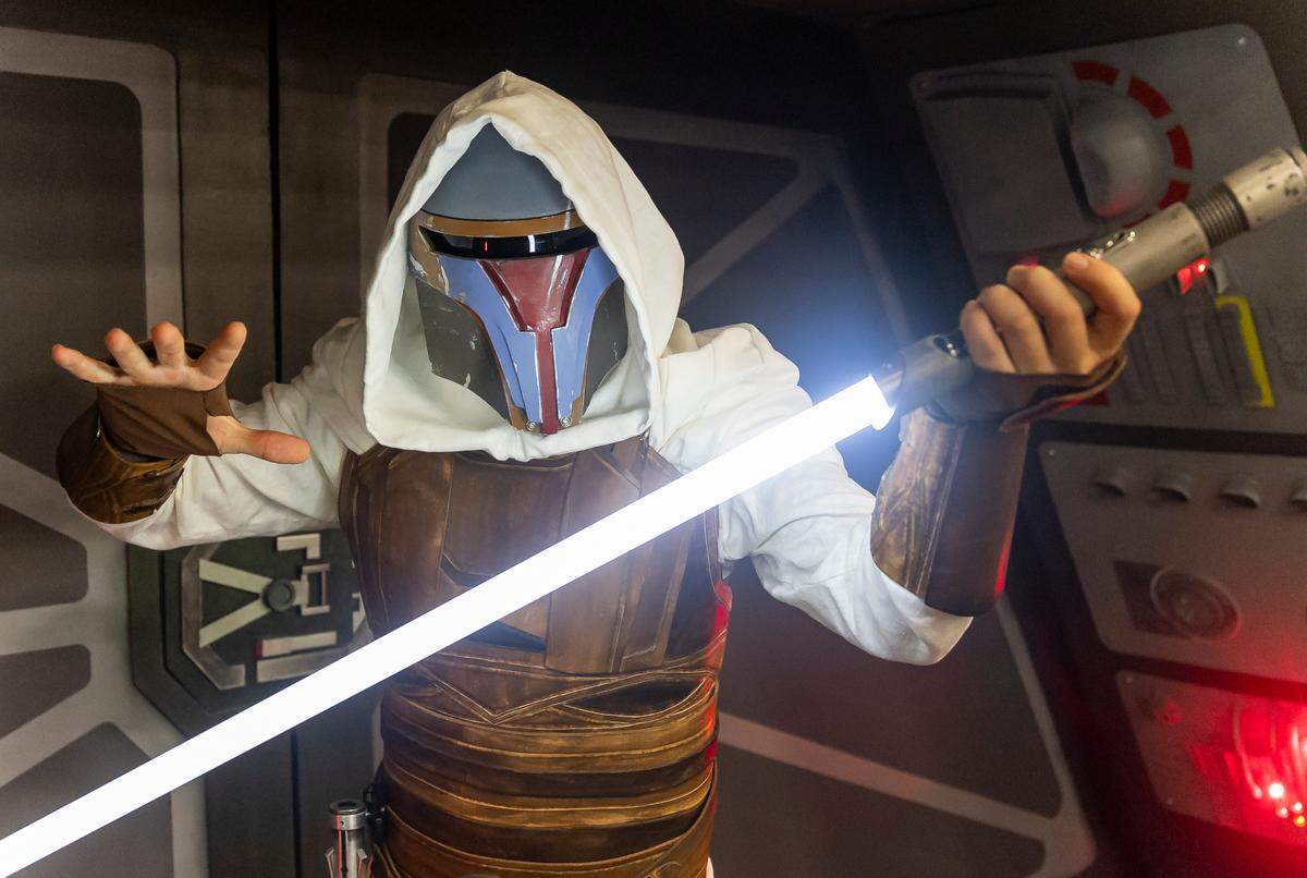 Johan Warden, 39, cosplays as Revan from Star Wars during Florida Supercon 2023 at the Miami Beach Convention Center on Saturday, July 1, 2023, in Miami Beach, Fla.