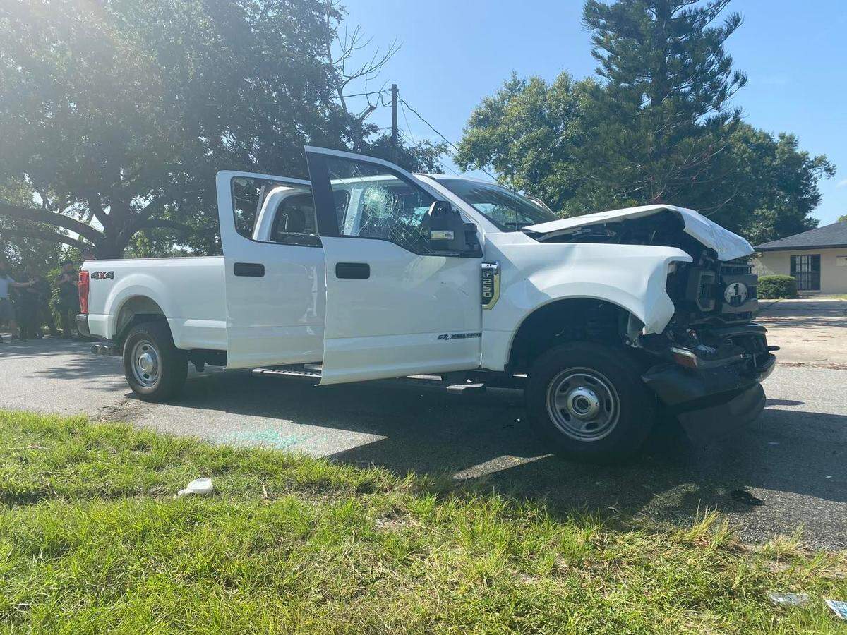 The tire iron used to smash windows in the road rage incident got stuck in a truck’s driver-side window.