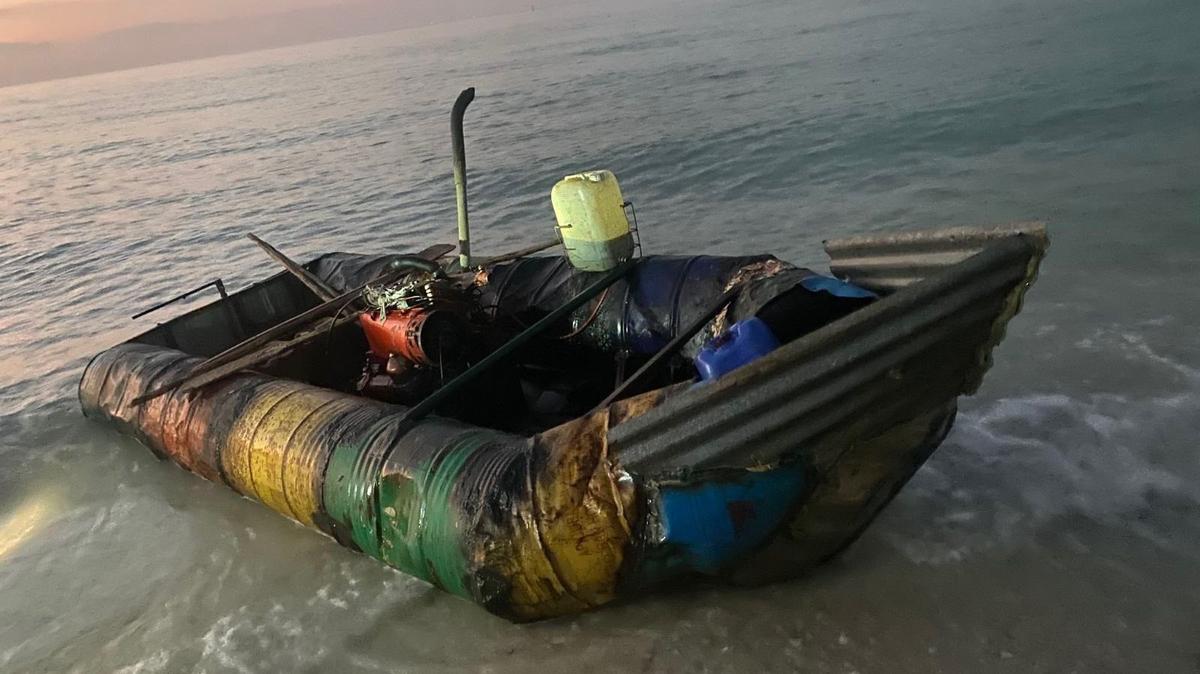 A Cuban migrant boat is beached in Key West Tuesday, Jan. 14, 2025. The U.S. Border Patrol says nine people arrived on the vessel.