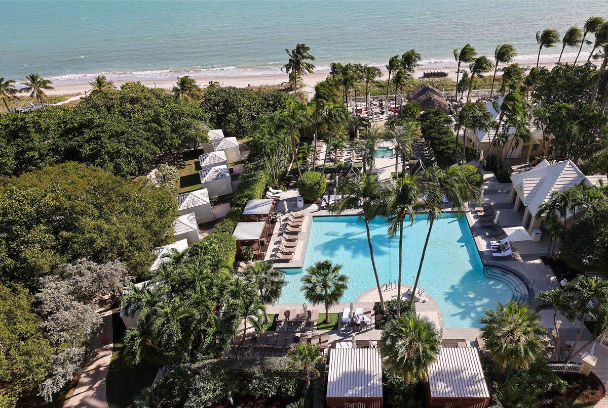 The Ritz-Carlton’s North Pool area has been revamped with new amenities, landscaping, and outdoor furniture as the luxury hotel reopened after undergoing several months of renovations on Tuesday, December 16, 2025, in Key Biscayne, Florida.