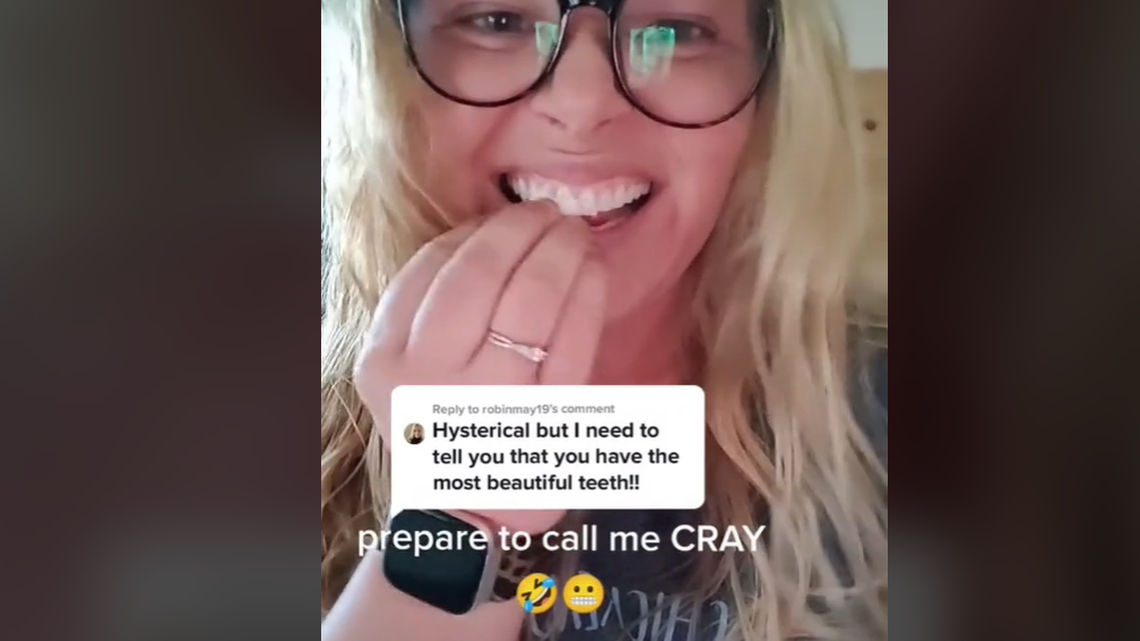 Screengrab of @thebentist’s TikTok video debunking a social media trend that claims scrubbing your teeth with Magic Erasers can whiten them. 