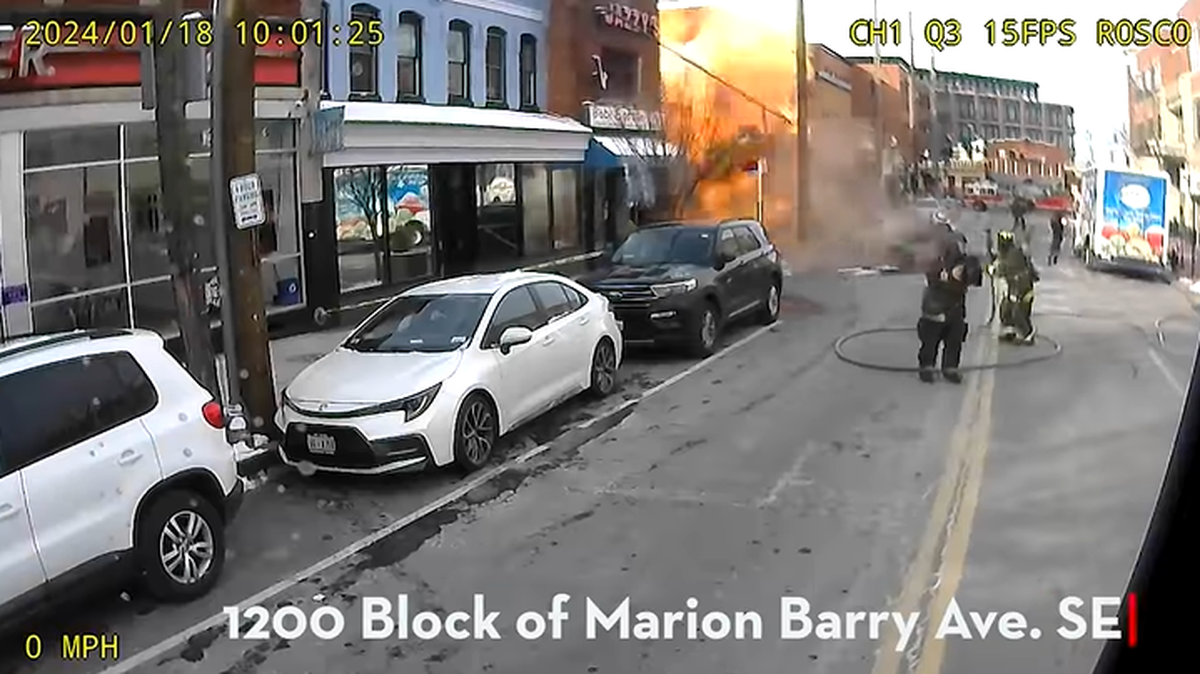 A gas leak led to an explosion that leveled a building in Washington, D.C., moments after a nearby day care was evacuated.