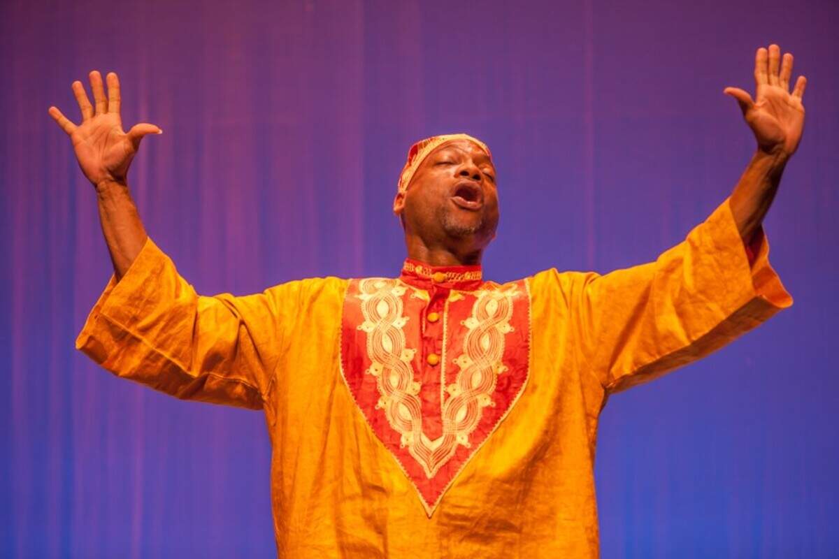 Joseph Long sings “Go Down Moses” and delivers the stories of the creation and the apocalypse in M Ensemble’s “God’s Trombones.”