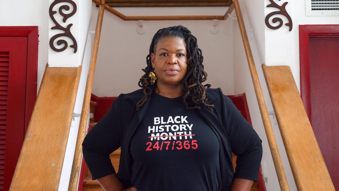 Kamila E. Pritchett, the executive director of The Black Archives, is photographed inside Miami’s Historic Overtown Lyric Theater in Miami, Florida on Wednesday, December 20, 2023.