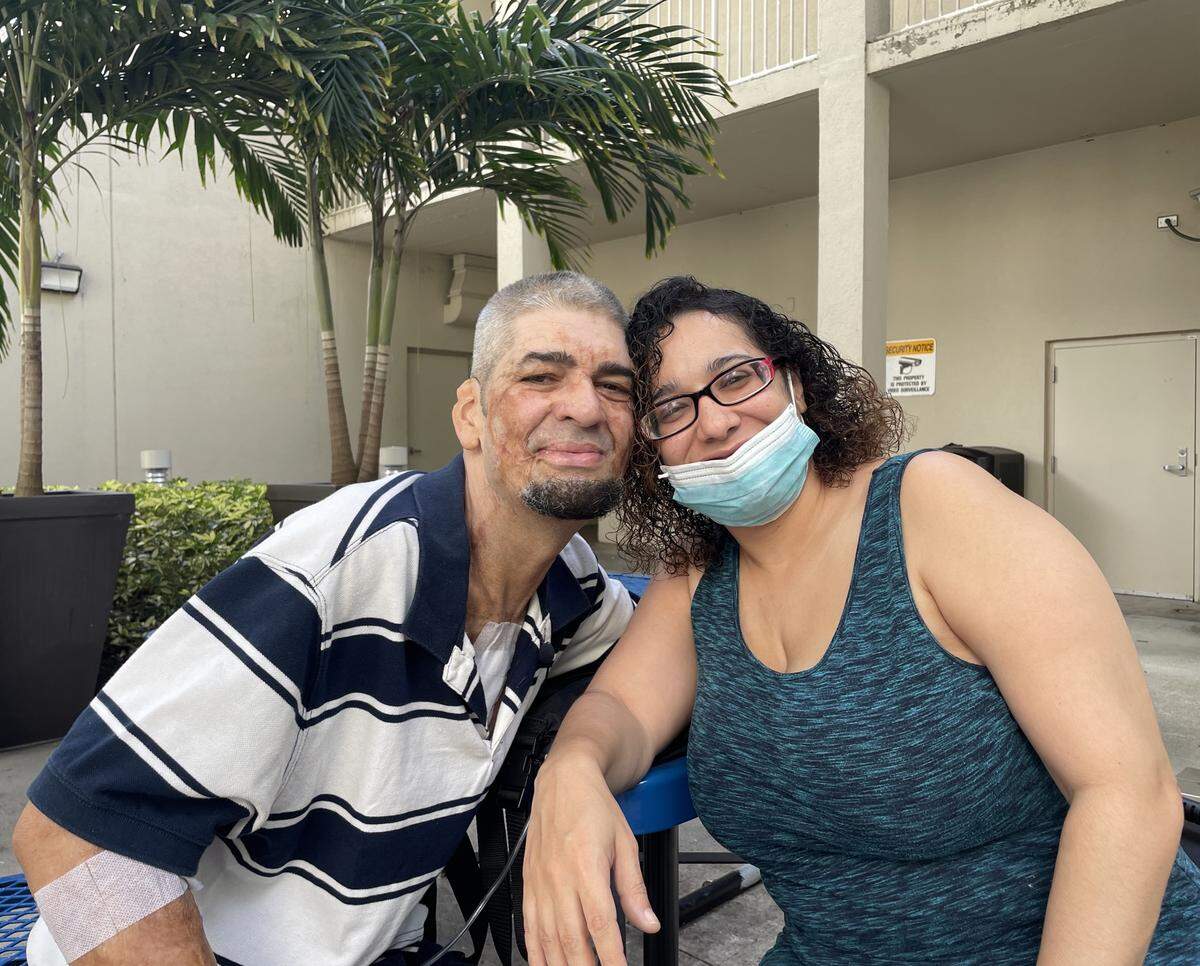 Mariana Reyes quit her job at Target a year ago to be full-time caretaker for her husband, Alberto Reyes. Since he had a left ventricular assist device installed to help pump his blood, he has more independence, Mariana says, and she hopes to go back to work.
