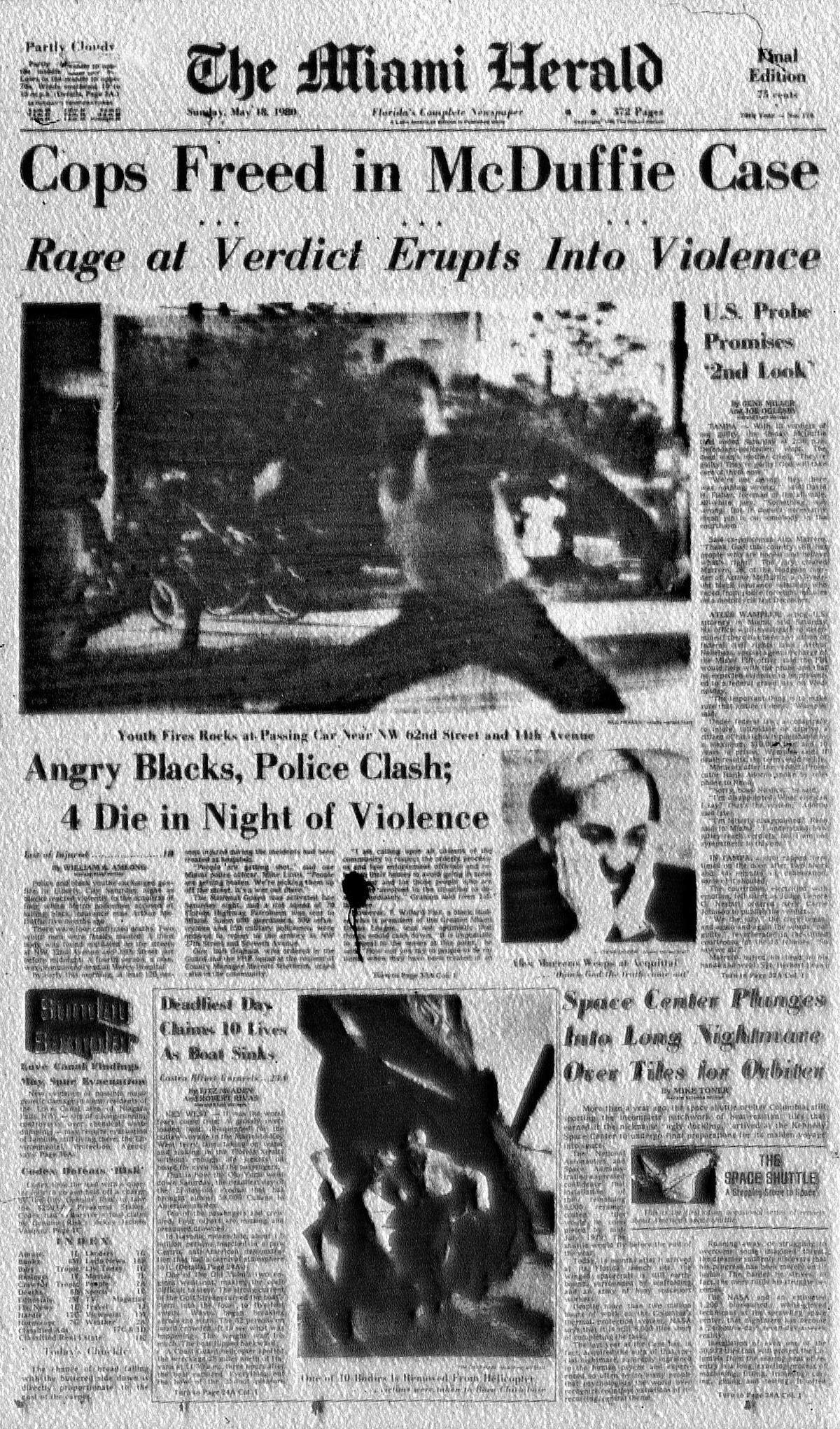 May 18, 1980, McDuffie case riots in Miami.