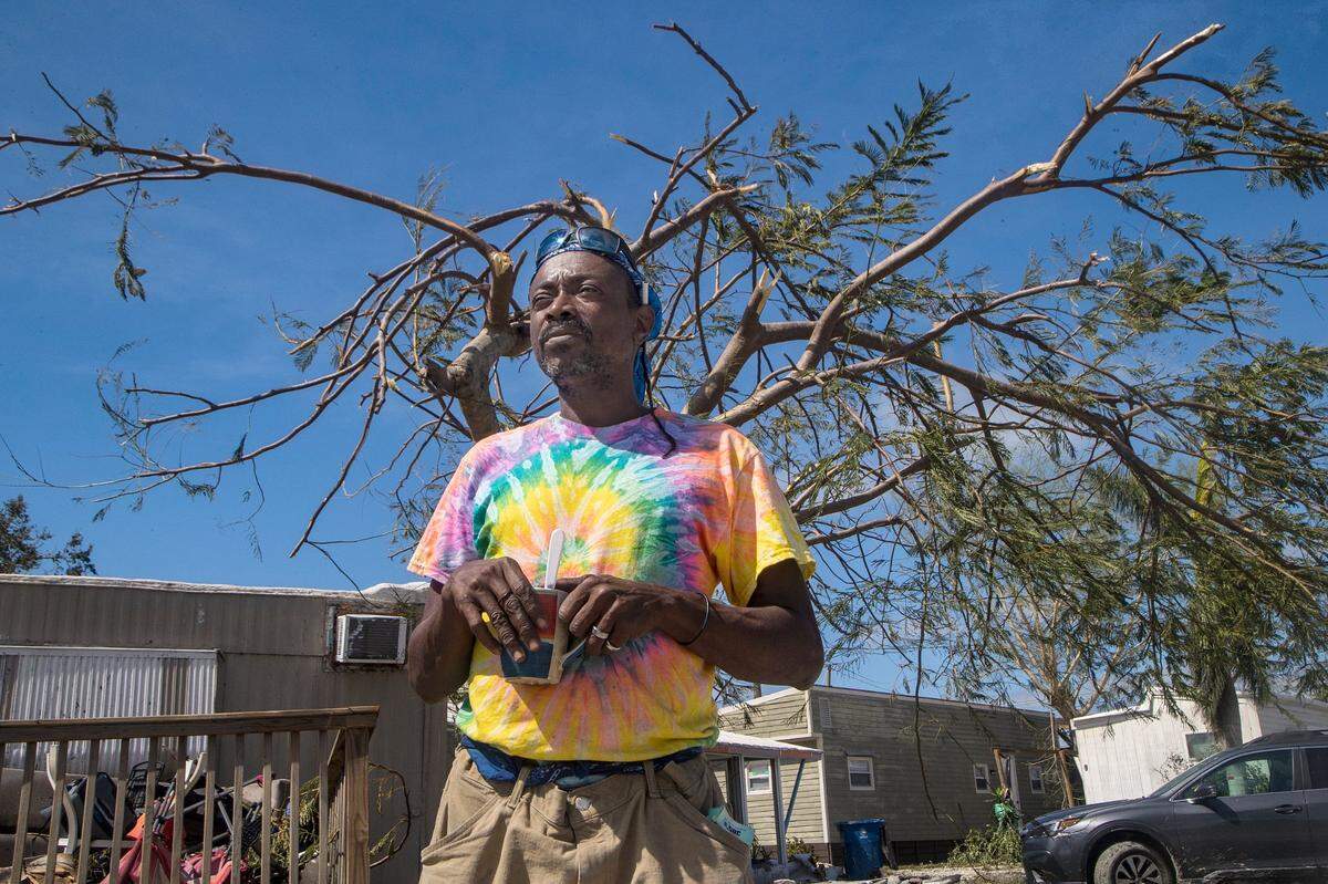 Shawn Hunte, a resident at Sunnyland Court Mobile Home Park in San Carlos Island, talks about his ordeal to survive atop a tree as Hurricane Ian hit Florida’s west coast as a Category 4 storm.