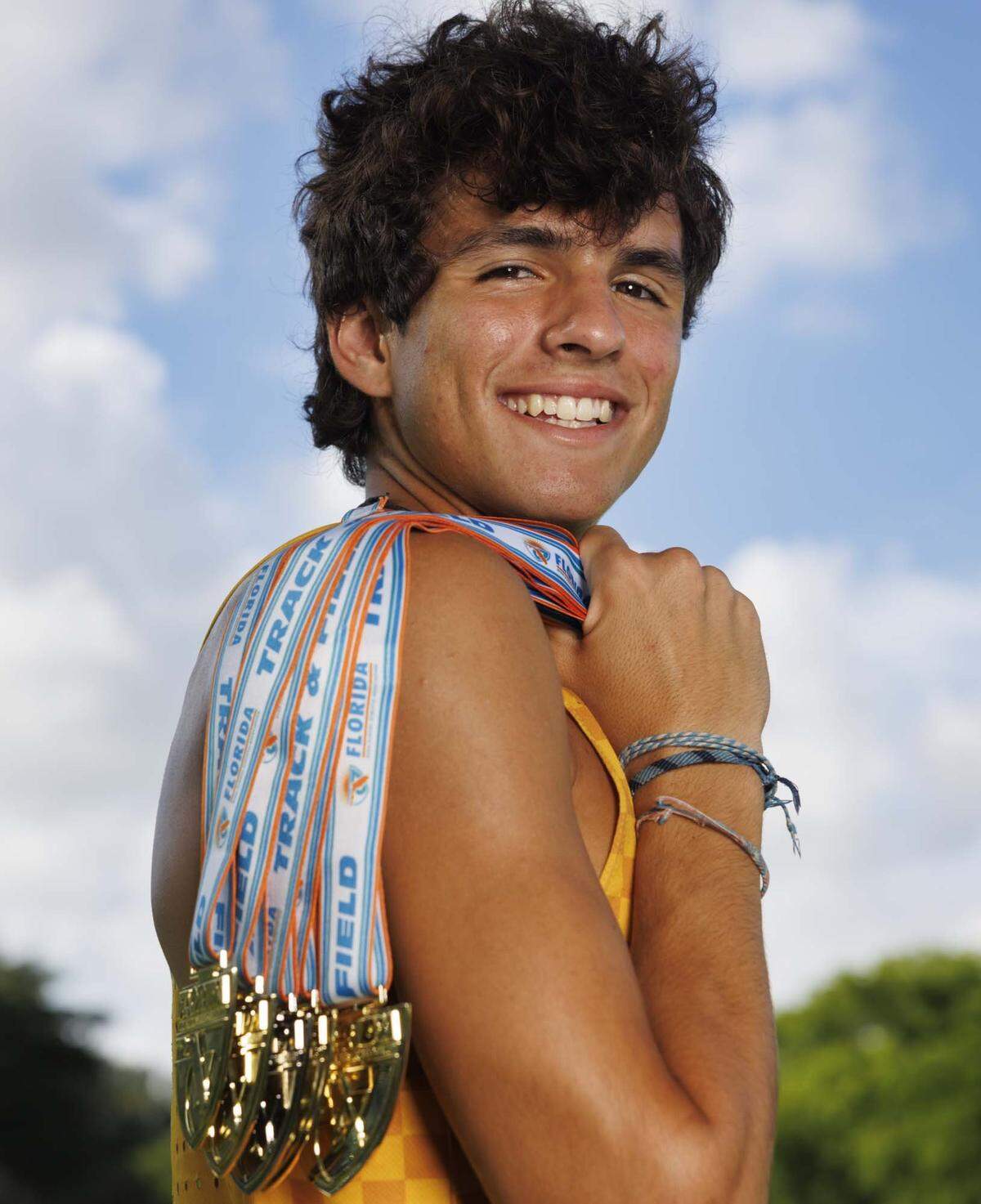 Marcelo Mantecon, track runner at Belen Jesuit Preparatory School, poses during the Miami Herald's player of the year photoshoot on Wednesday, May 20, 2026, at AD Barnes Park in Miami, Fla.