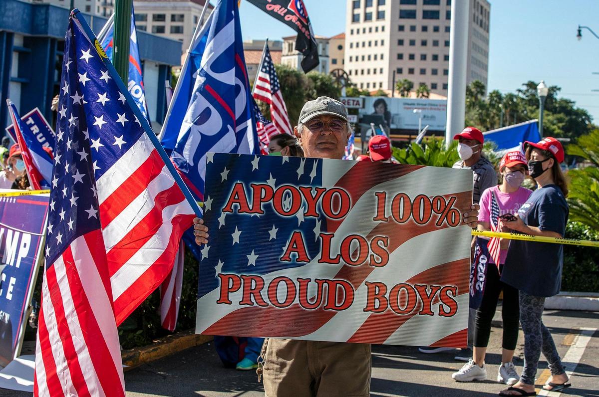 Supporters of U.S President Donald J. Trump, protested in front of Versailles Restaurant in Miami as the U.S. Capitol remained on lockdown as supporters encouraged by President Trump stormed inside to stop the certification of the Electoral College count certifying Biden’s electoral victory. Latino Trump supporters are calling on people to protest and urge lawmakers to challenge the elections results. on Wednesday, January 6, 2021.