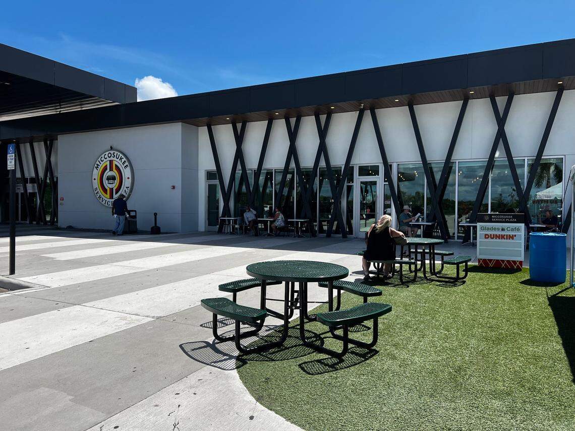 A casino gaming destination is going next door to the right at this Miccosukee Service Station on I-75, Exit 49 and Snake Road in Ochopee, Florida. The casino eyes a November 2023 completion. The tribe held a media announcement at the station on Wednesday, Aug. 16, 2023.