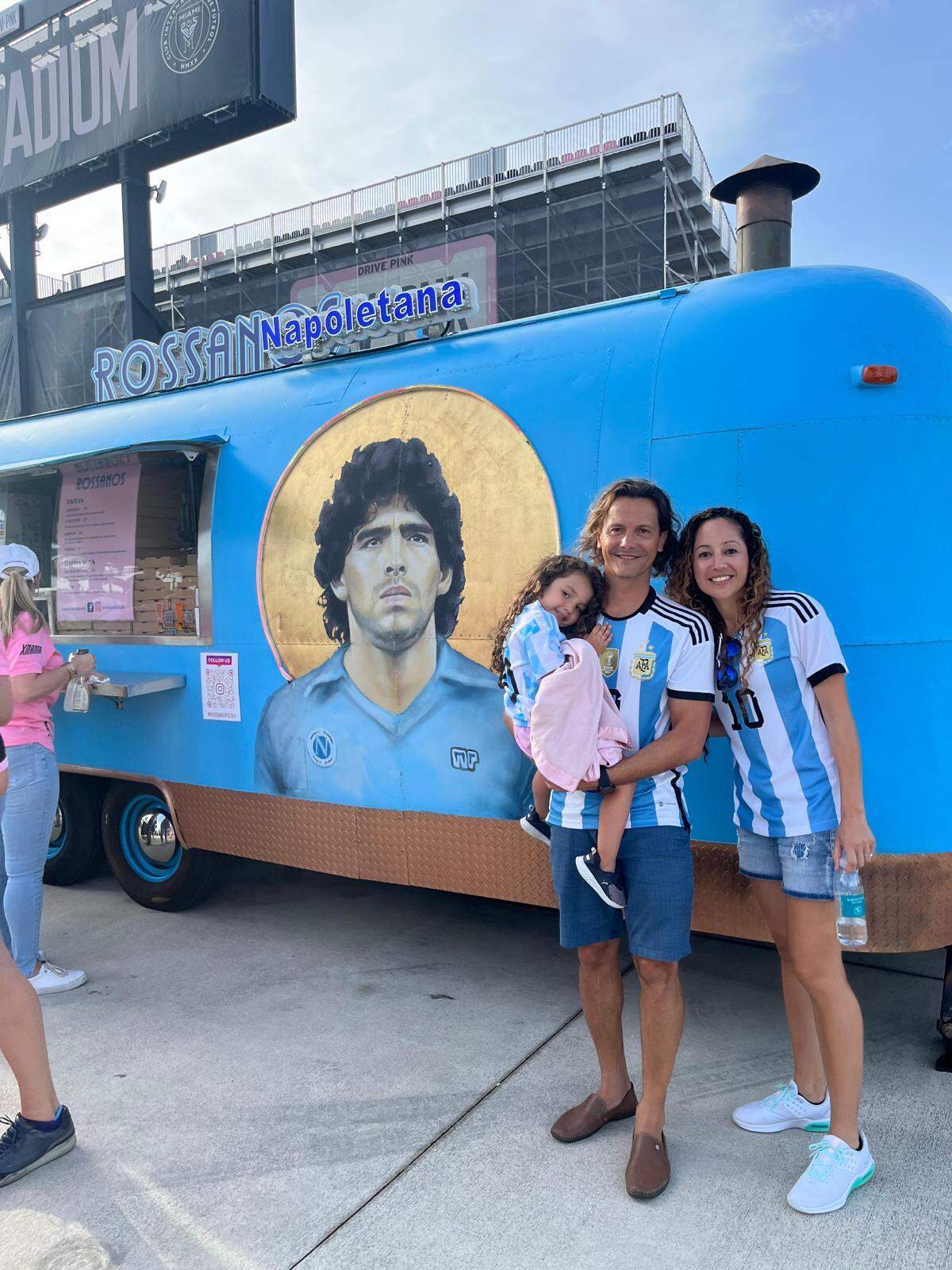 Gustavo Maselli, left holding his daughter, and wife Jenny Maselli, flew in from California to watch Messi play for Inter Miami Tuesday night in Fort Lauderdale.