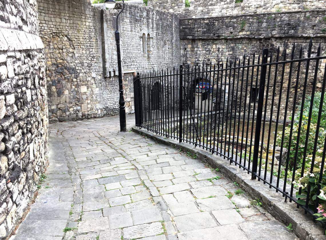The Pilgrims of 1620 walked this lane, called Blue Anchor, as it led from the medieval quayside into the town of Southampton, England. The stone arch forms part of the town walls.