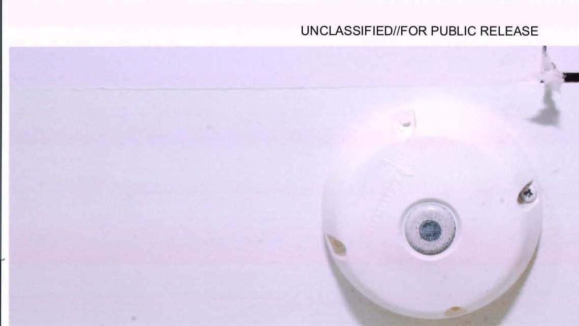 On March 11, 2013, the Guantanamo war court released this photo of the "smoke detector" eavesdropping device that was found inside a meeting room at the prison's Camp Echo compound where attorneys have met their captive clients for years at the U.S. Navy base in Cuba. The government argued in court there was no effort to conceal the device, whose purpose was clearly labeled.