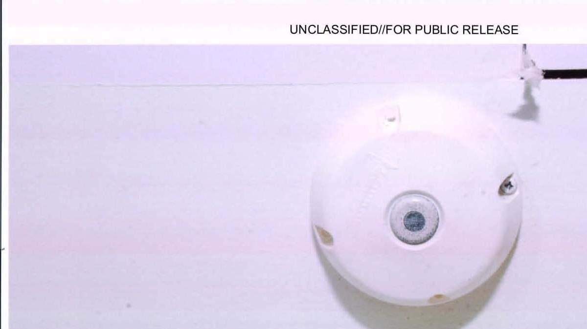 On March 11, 2013, the Guantanamo war court released this photo of the "smoke detector" eavesdropping device that was found inside a meeting room at the prison's Camp Echo compound where attorneys have met their captive clients for years at the U.S. Navy base in Cuba. The government argued in court there was no effort to conceal the device, whose purpose was clearly labeled.