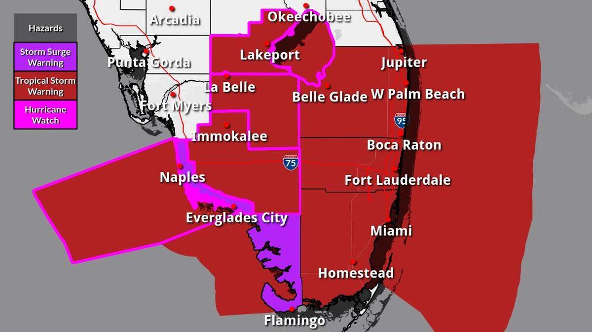 All of South All of South Florida has been placed under a Tropical Storm Warning on Tuesday, Oct. 8, as the region starts to feel the effects of Hurricane Milton.