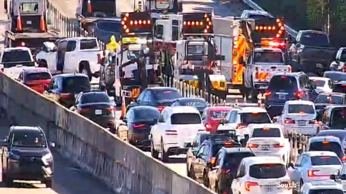 I-95 South into Miami had at least four lanes closed after a crash near State Road 112, causing major delays during the Ultra weekend as authorities manage the scene.