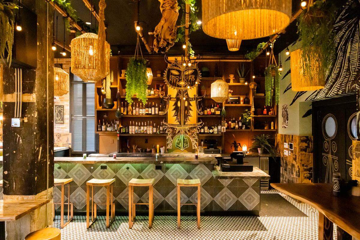 The bar at Hoja Taqueria at the Generator Miami hotel.