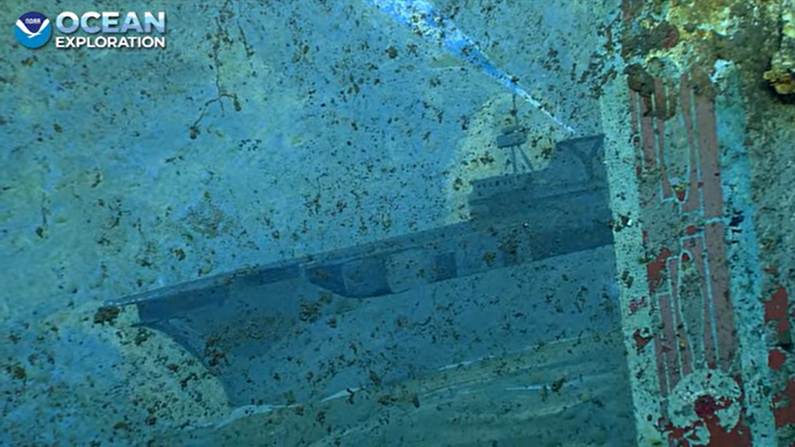 This is the USS Yorktown as depicted in the mural and historians questioned why there were not aircraft seen on the deck in the image.