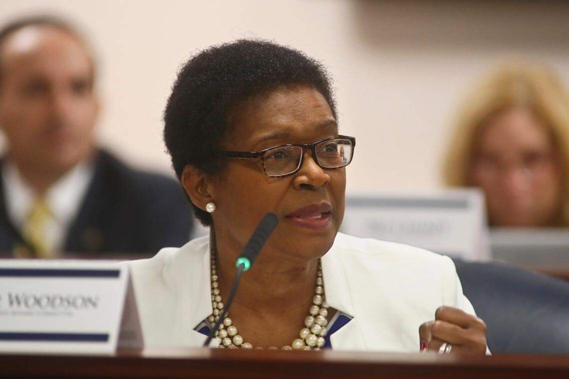 Rep. Marie Paule Woodson, D-Hollywood, asks a question during debate on the Independent Special Districts bill that would affect Disney during a State Affairs Committee meeting Tuesday, April 19, 2022, at the Capitol in Tallahassee, Fla.