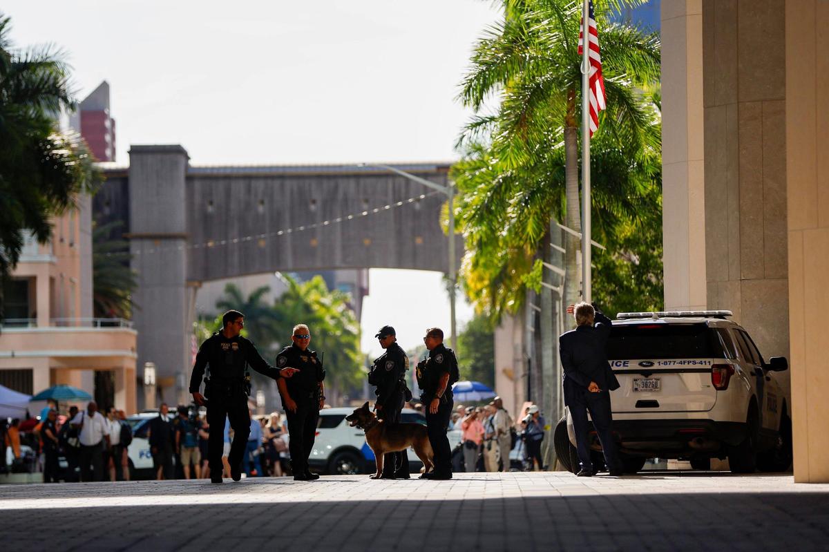 Homeland Security police officers stand outside the Wilkie D. Ferguson Jr. U.S. Courthouse, Tuesday, June 13, 2023, in Miami.