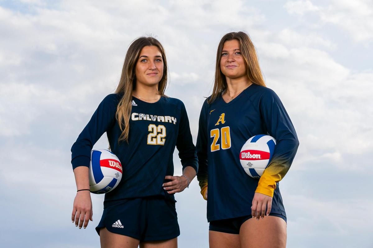 Broward Volleyball Players of the Year Taylor Bates, left, from Calvary Christian, and Kalin Hubbard, from St. Thomas Aquinas, are photographed at Brian Piccolo Park in Hollywood, Florida on Friday, January 7, 2022.