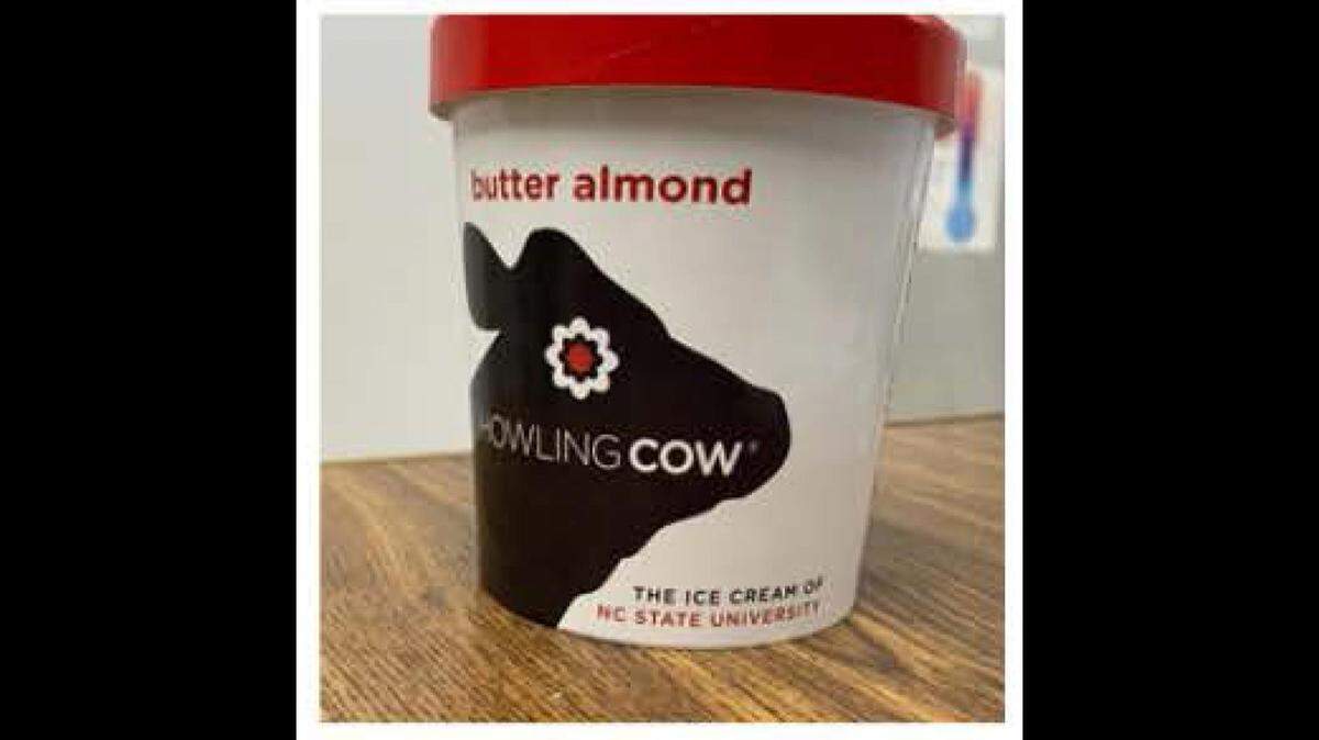 Howling Cow Butter Almond ice cream pint container