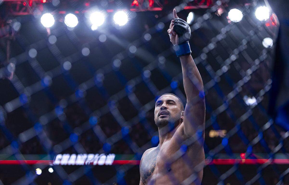 Carlos Ulberg of New Zealand reacts after defeating Jiří Procházka of Czechia in their light heavyweight title bout at UFC 327 at the Kaseya Center on Saturday, April 11, 2026, in downtown Miami, Fla.