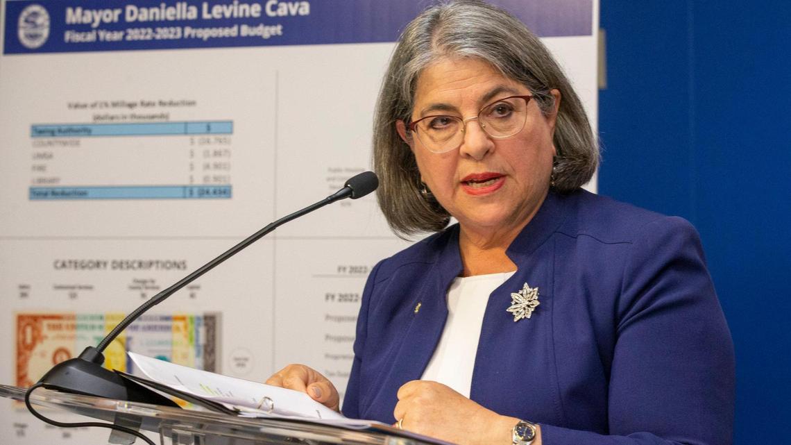 Miami-Dade County Mayor Daniella Levine Cava discusses her proposed 2022-2023 budget during a July press conference. She earned about $200,000 last year, which wasn’t enough to land her on the list of Miami-Dade’s 500 best-paid county employees.