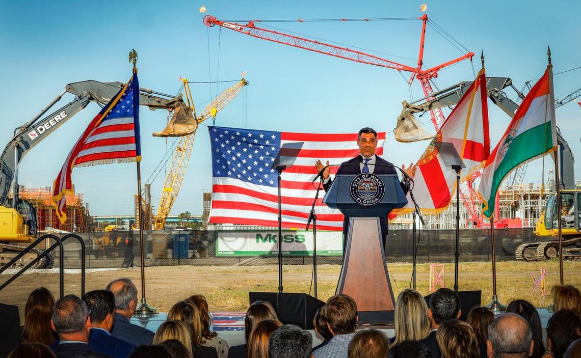 Former Miami Mayor Francis Suarez delivers his final State of the City address at the under-construction Miami Freedom Park site on Wednesday, Jan. 15, 2025.
