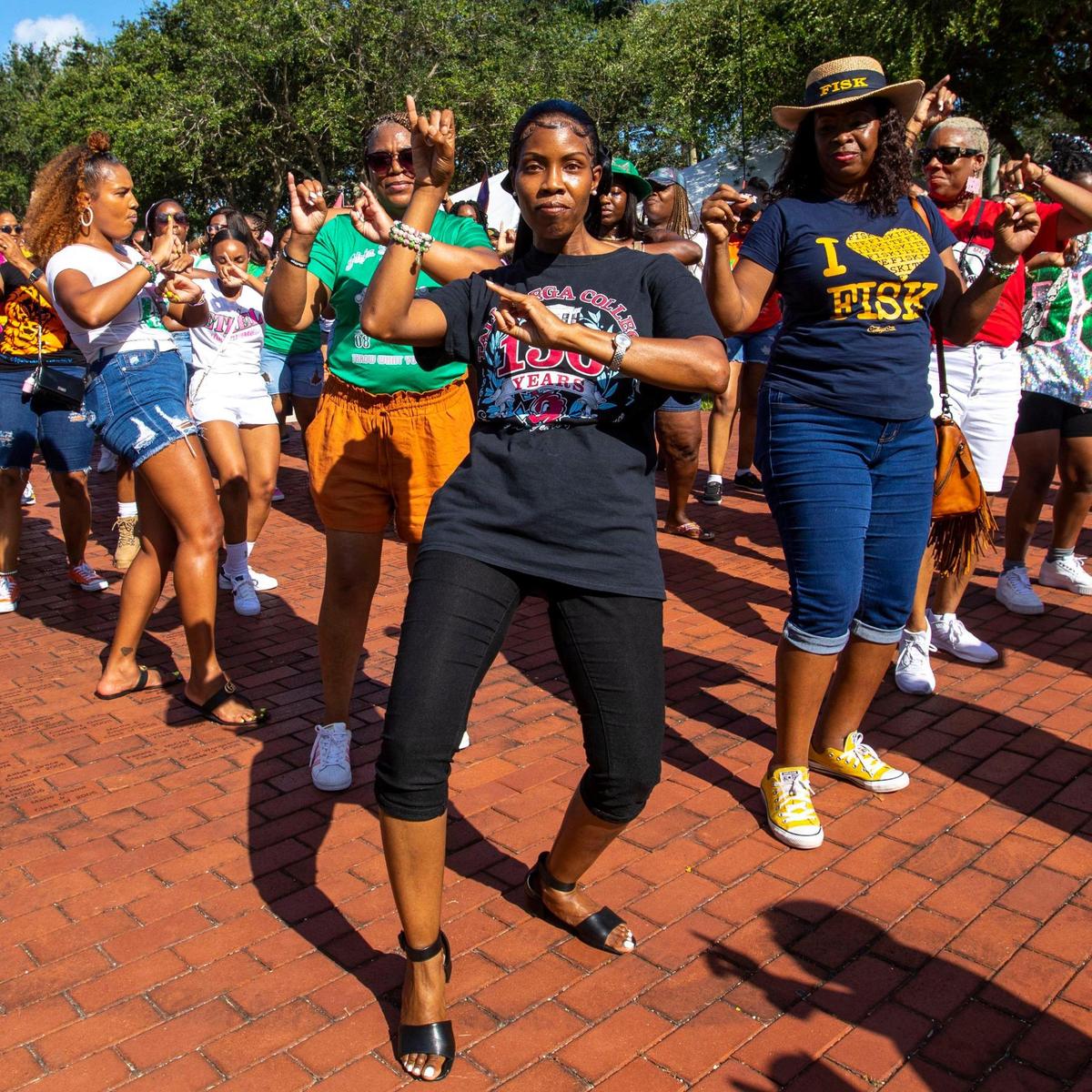 Sorority women stroll during the 6th Annual South Florida HBCU Picnic at Florida Memorial University in Miami Gardens, Florida, on Saturday, July 9, 2022.
