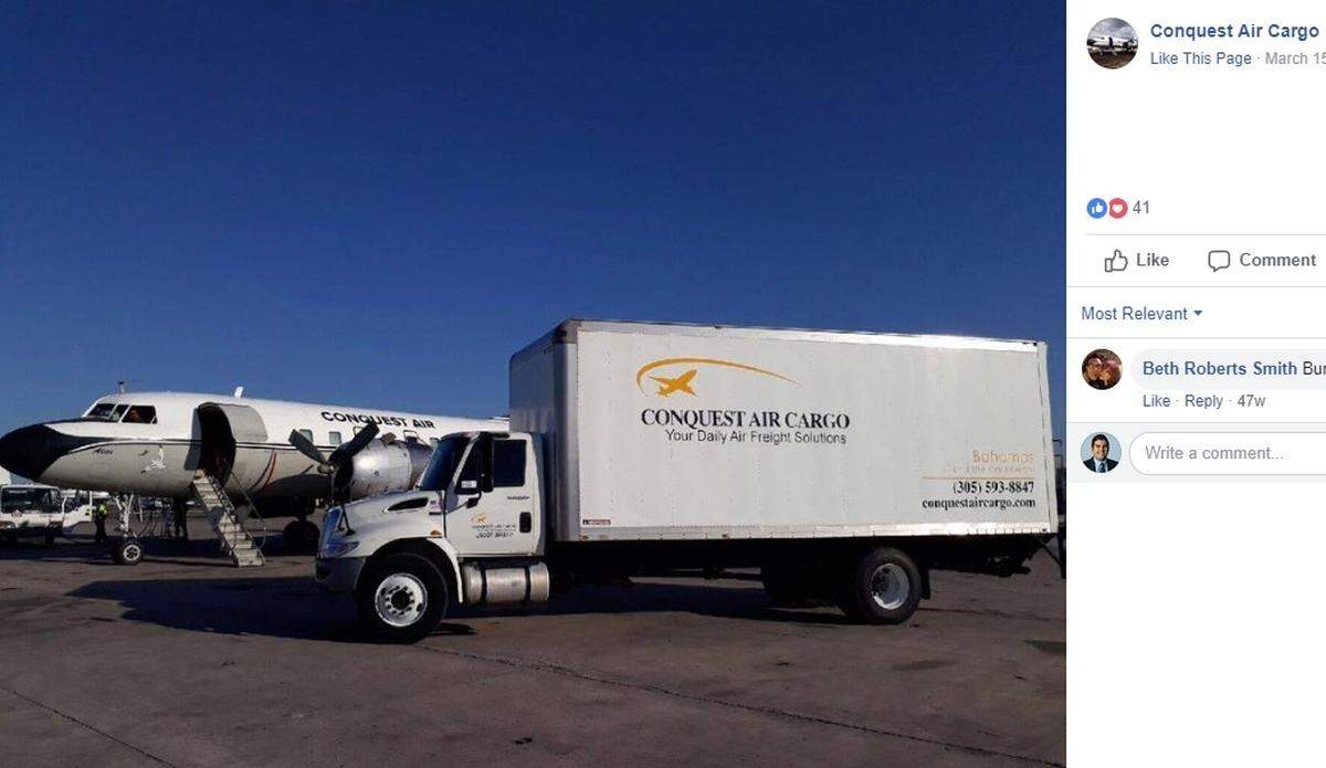 Conquest Air Cargo is a Miami Lakes-based cargo airline with offices in Nassau, Bahamas. One of its airplanes crashed off the coast of Bay Harbor Islands Friday afternoon. The Coast Guard rescued one man and suspect a second person was on board.