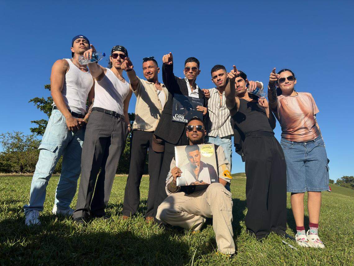 The contestants of Friday afternoon’s Rauw Alejandro look-alike contest pose together after the event. The winner, 25-year-old Alejandro Restrepo, took home $500 and a vinyl of the reggaton star’s new album “Cosa Nuestra.”