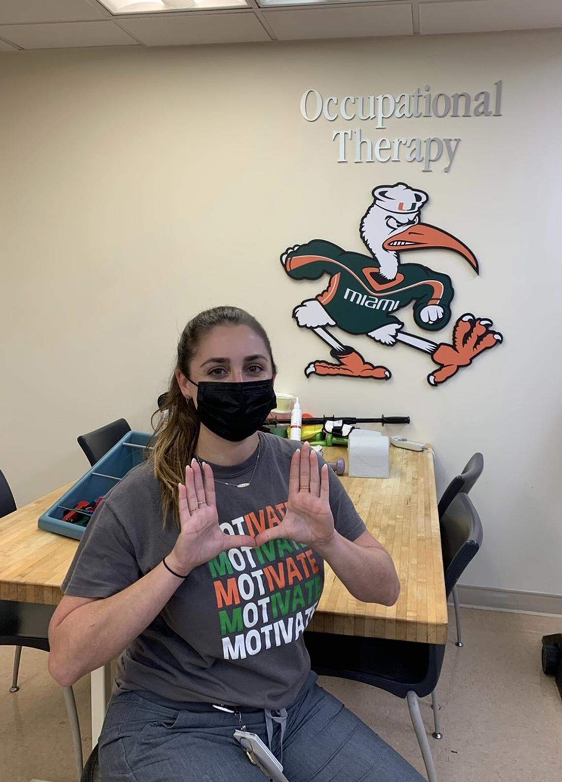 Danielle Rapaport, an occupational therapist who worked for nearly a year with COVID patients at UHealth – the University of Miami Health System. She bought art supplies with her own money to help lift patients’ spirits and helped them detangle their matted hair from lying in hospital beds.