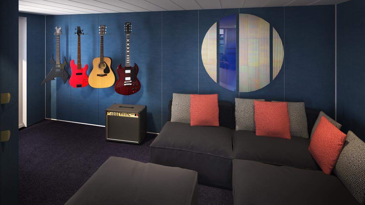 Two 2,147-square-foot “Massive Suites” aboard The Scarlet Lady will include a music room.