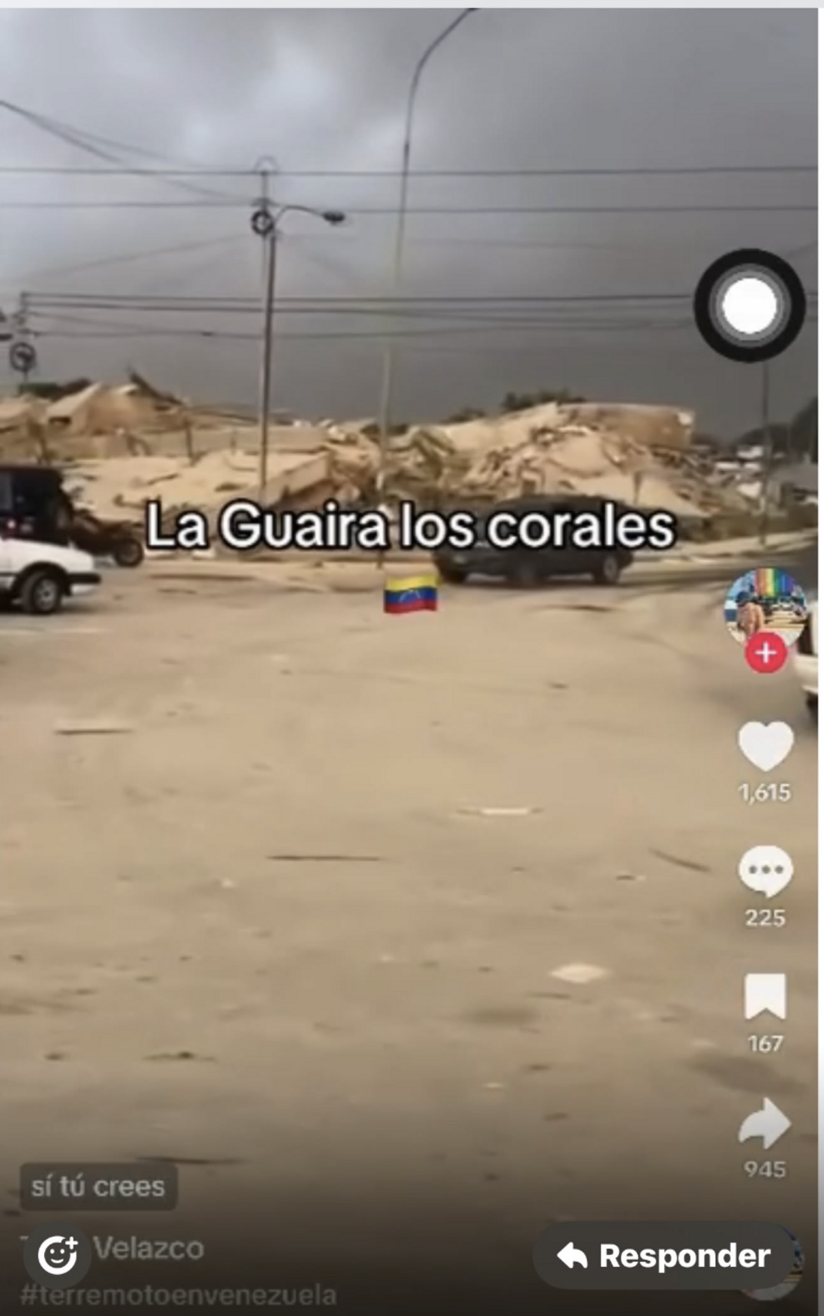 Screenshot taken by Nilka Simosa Verde of a video showing the rubble of the building where her family members lived in Venezuela.