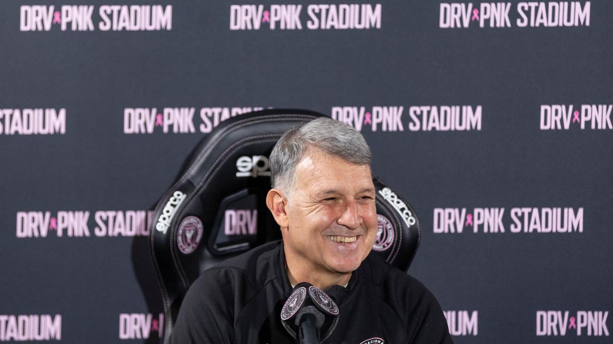 Inter Miami head coach Tata Martino reacts during a press conference at DRV PNK Stadium on Thursday, June 29, 2023, in Fort Lauderdale, Fla. The presser was held to introduce Martino as Inter Miami’s new head coach.