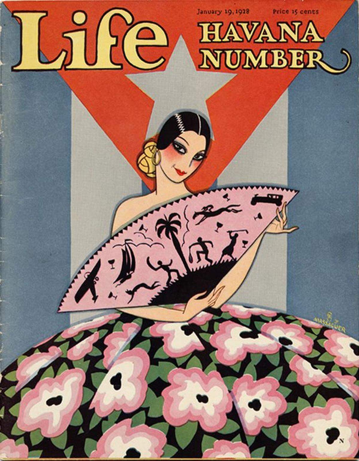 Cover illustration from Conrado Massaguer of Life magazine from Jan. 19, 1928.  From the show “Cuban Caricature and Culture: The Art of Massaguer” at the Wolfsonian-FIU through Feb. 2, 2020.  &nbsp;