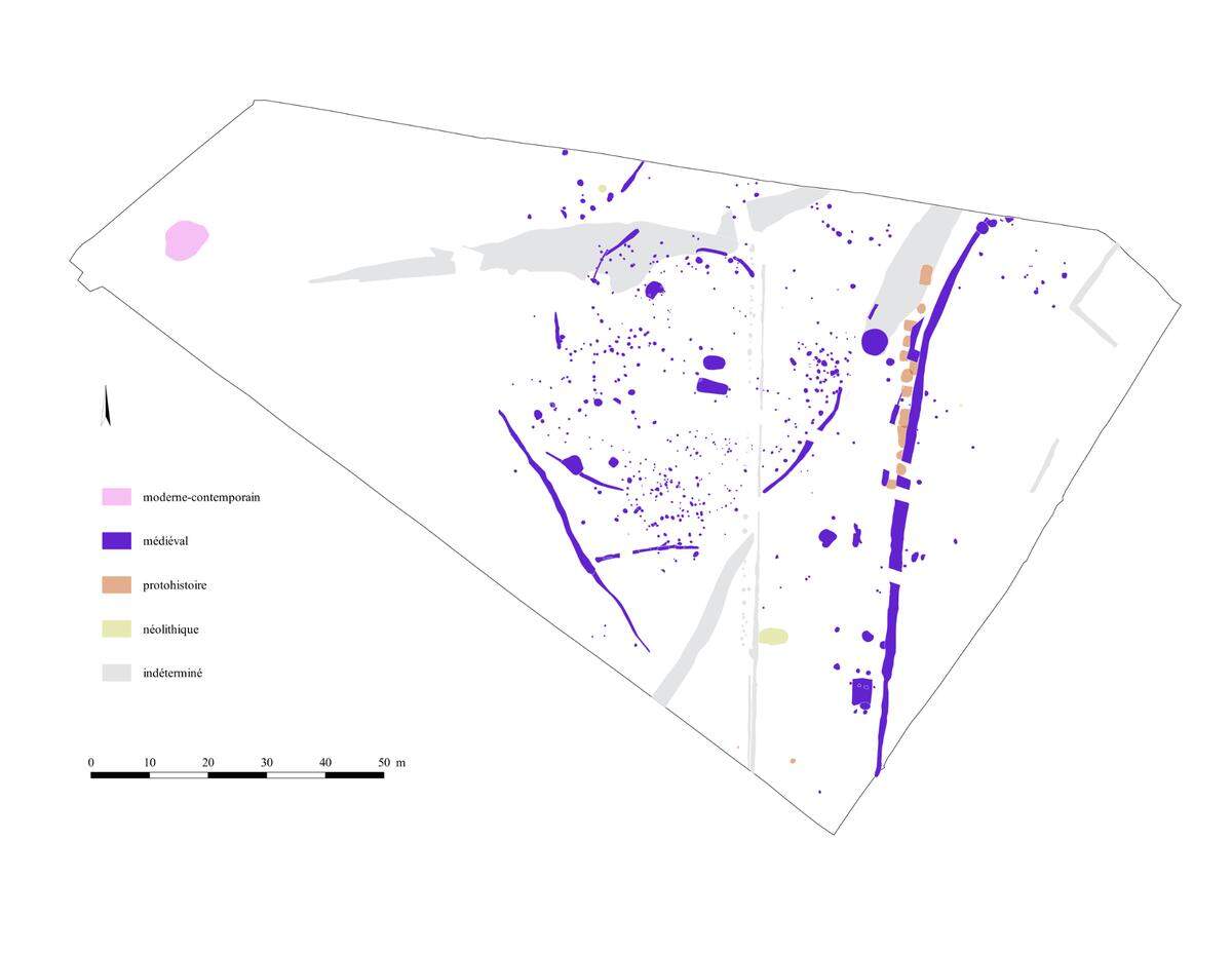 A map of the site shows the location of different artifacts in differing colors for the era they originate.