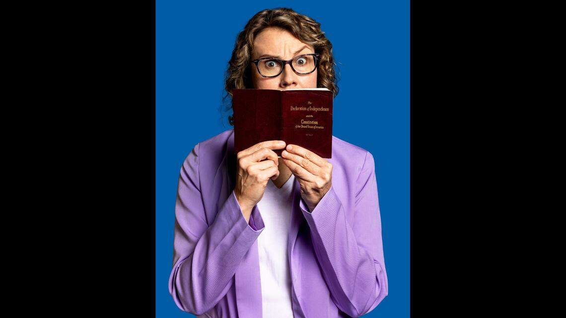 Elizabeth Price portrays playwright Heidi Schreck in City Theatre’s ‘What the Constitution Means to Me’ at the Carnival Studio Theater at the Adrienne Arsht Center in Miami.