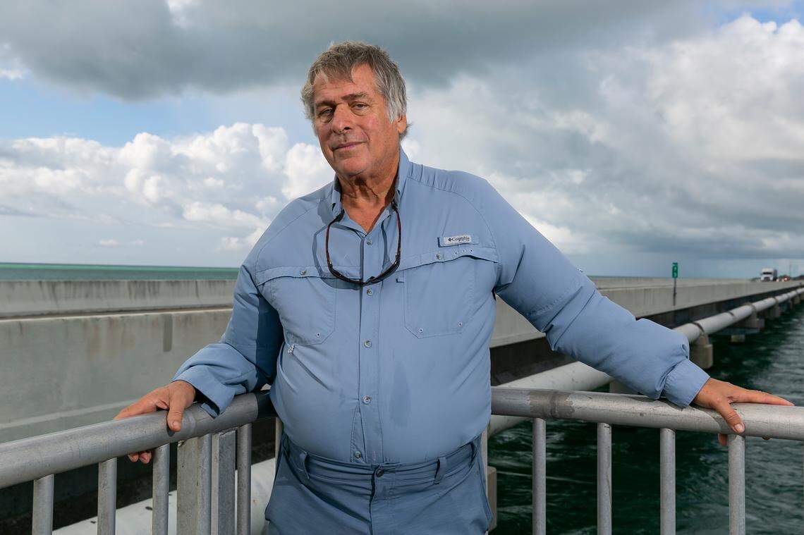 Andy Newman, the Public Relations Director for the Monroe County Tourist Development Council, is photographed on the Channel 2 Bridge in Islamorada, Florida on Tuesday, October 12, 2021.