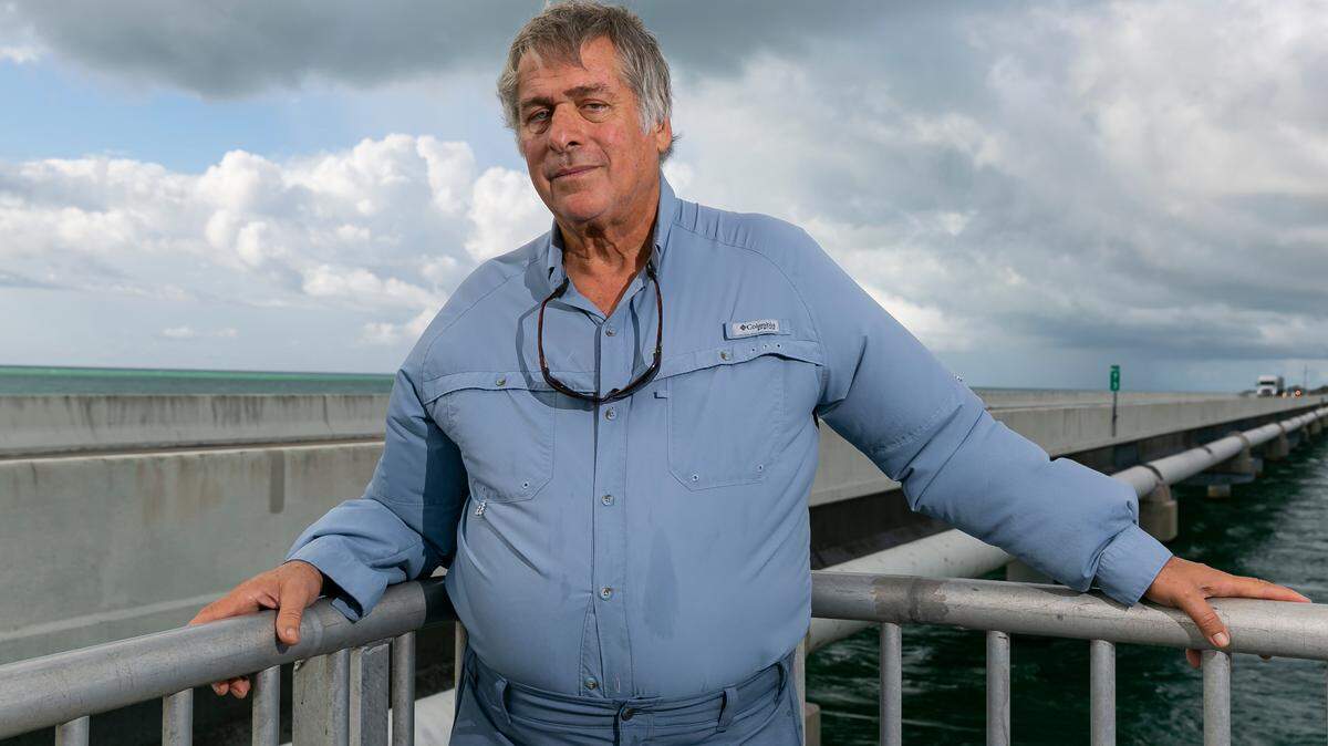 Andy Newman, the Public Relations Director for the Monroe County Tourist Development Council, is photographed on the Channel 2 Bridge in Islamorada, Florida on Tuesday, October 12, 2021. The Monroe County State Attorney’s Office charged Newman with several counts of perjury and making false statements Tuesday, Aug. 6, 2024.