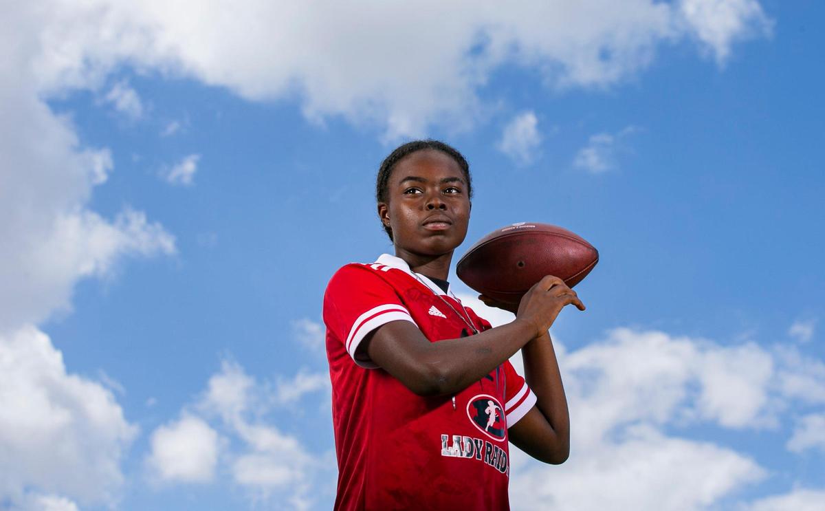 Dade Flag Football Player of the Year Vonessha Howell, from Miami Edison High School, is photographed at A.D. Barnes Park in Miami, Florida on Wednesday, May 11, 2022.